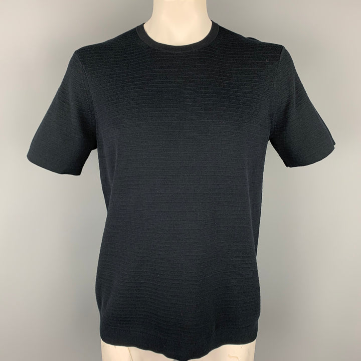 THEORY Size XL Navy Ribbed Cotton Blend Crew-Neck Pullover