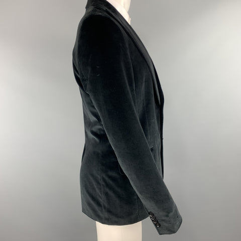 DOLCE & GABBANA Size 38 Black Cotton Velvet Peak Lapel Sport Coat