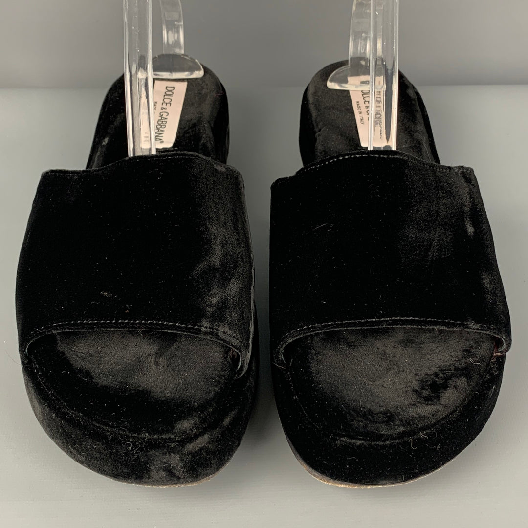DOLCE & GABBANA Size 11 Black Velvet Platform Sandals