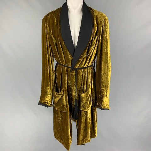 DOLCE & GABBANA Size M Olive Black Velvet Viscose Shawl Collar Robe
