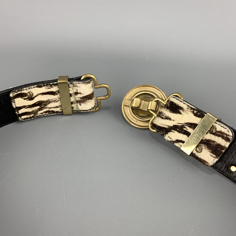 GIANNI VERSACE Studded Size 32 Beige Leather Pony Hair Brown Belt