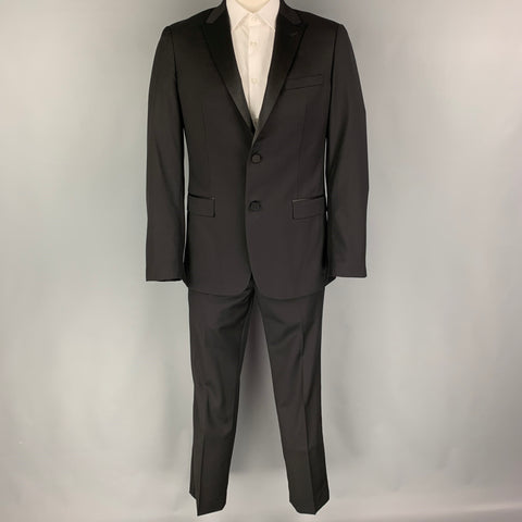 THEORY Size 42 Black Wool Peak Lapel Tuxedo Suit