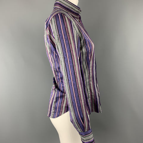 ETRO Blusa de algodón a rayas moradas y verdes talla M