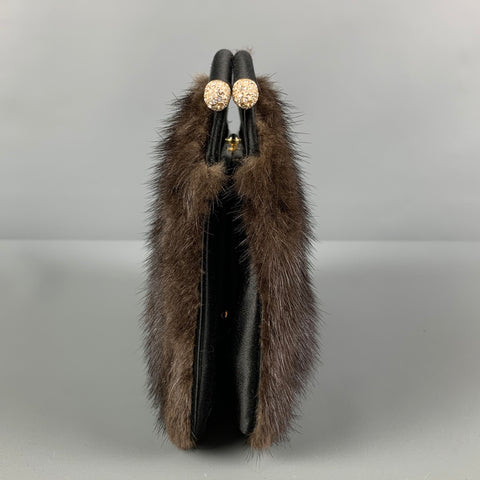 JUDITH LEIBER Brown Fur Clutch Top Handles Handbag