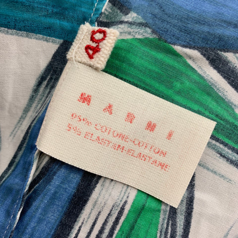 MARNI Size 4 White Blue Green Abstract Print Cotton Blouse