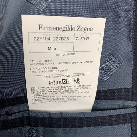 ERMENEGILDO ZEGNA Size 40 Navy Blue Chalkstripe Wool Cashmere Suit