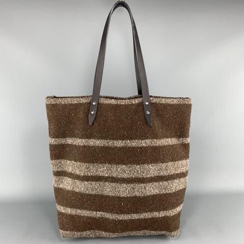 STEVE MONO Sac fourre-tout en laine marron texturé rayé avec bretelles en cuir noir