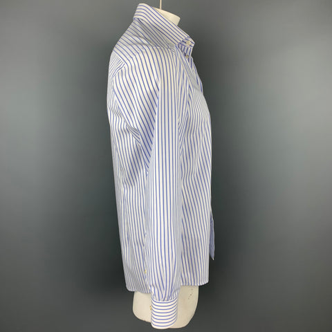 ETON Taille M Chemise à manches longues boutonnée en coton à rayures blanches et bleues