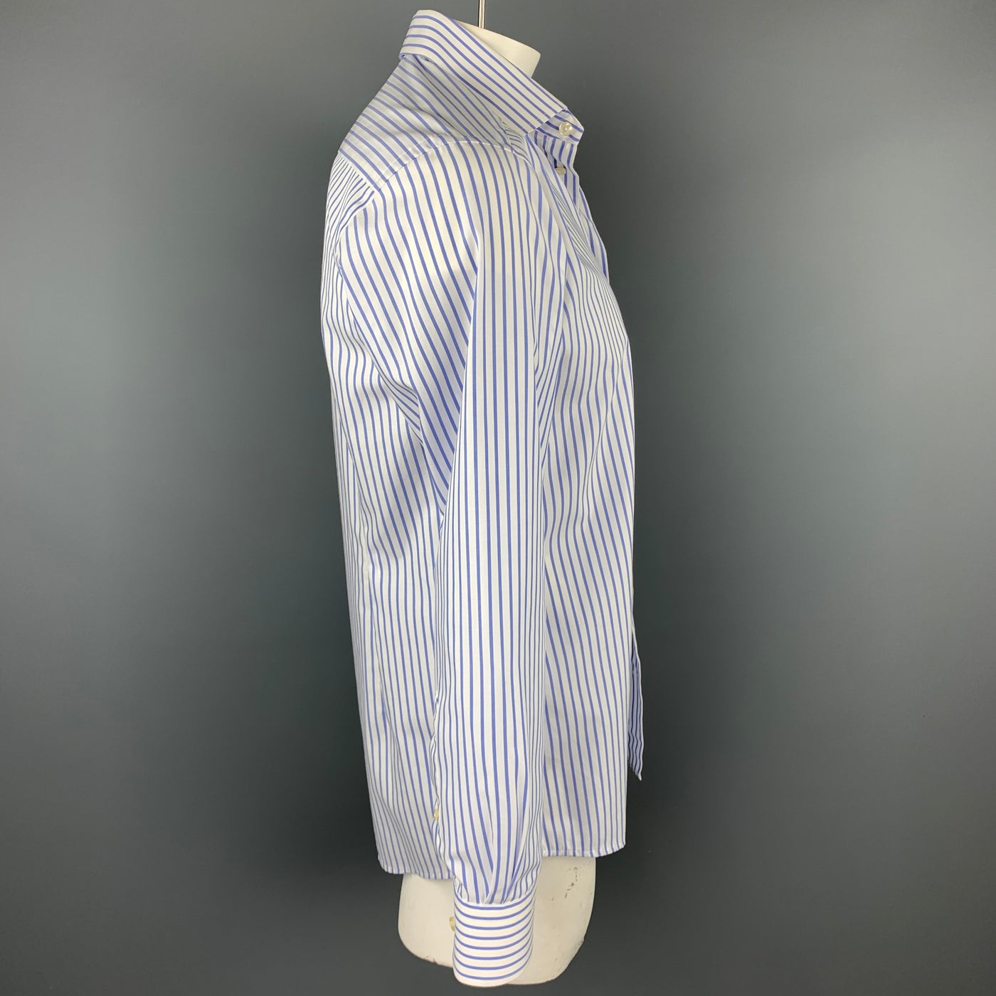 ETON Size M White & Blue Stripe Cotton Button Up Long Sleeve Shirt