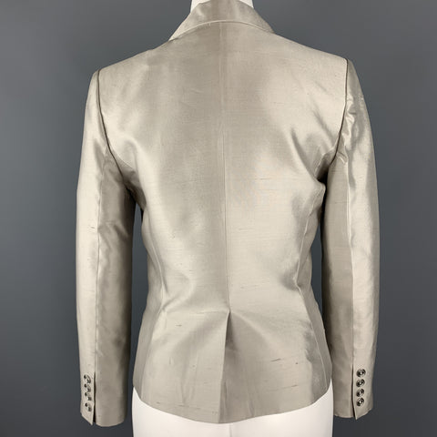 GIVENCHY Size 6 Silver Silk Shangtung Copped Blazer Jacket