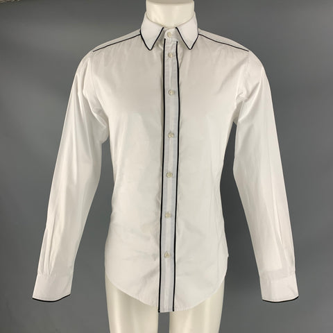 JUST CAVALLI Size M White Black Solid Cotton Button Up Long Sleeve Shirt