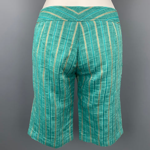 M MISSONI Talla 2 Pantalones cortos de lino / algodón con rayas tejidas verdes