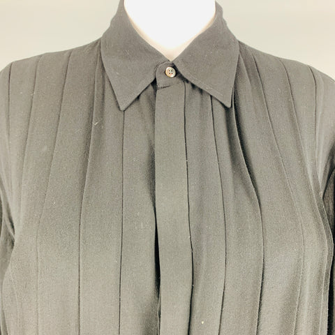 RALPH LAUREN Size 10 Black Viscose Pleated Hidden Placket Blouse