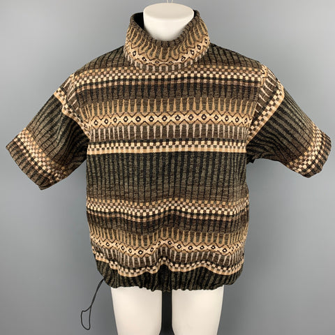 MONITALY Size M Brown & Olive Jacquard Funnel Collar Pullover