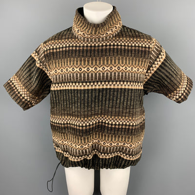 MONITALY Size M Brown & Olive Jacquard Funnel Collar Pullover
