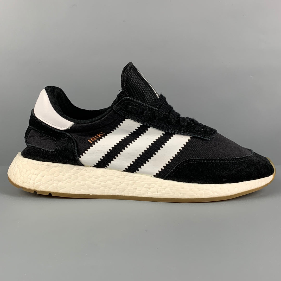 ADIDAS Size 9.5 Black White Suede Sneakers