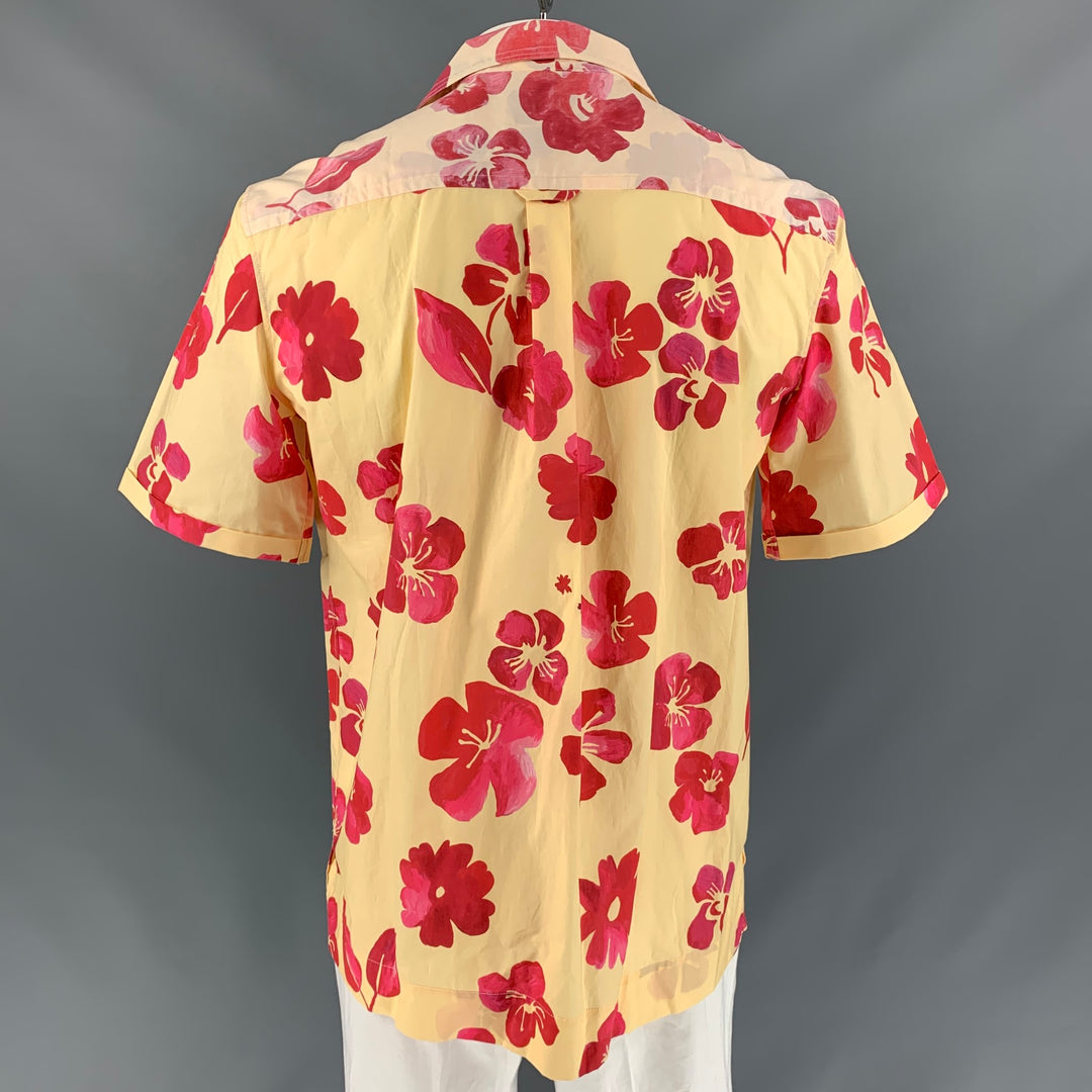WALES BONNER Size L Yellow &  Red Floral Cotton Camp Short Sleeve Shirt
