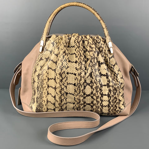 NINA RICCI Beige Brown Mixed Leathers Calfskin Satchel Handbag