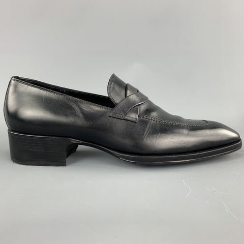 TOM FORD Size 12 Black Solid Leather Slip On Loafers