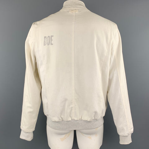 LONGJOURNEY Size L Off White Mixed Materials Cotton Blend Bomber Jacket