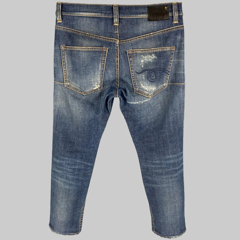 R13 Size 31 Blue Distressed Cotton Contrast Stitch Skate Jeans