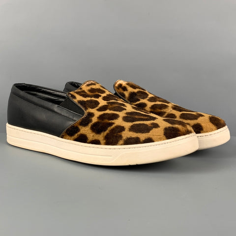 PRADA Size 9 Brown Black Animal Print Pony Hair Loafers