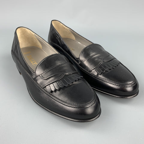 BALLY Size 8 Black Leather Eyelash Fringe Loafers