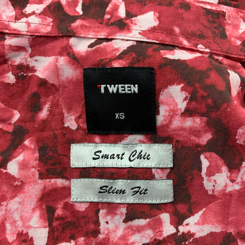 TWEEN Smart Chic Size XS Red & White Floral Cotton Slim Fit Long Sleeve Shirt