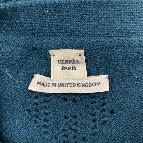 HERMES Talla 10 Cárdigan con botones de cachemira de punto verde oscuro