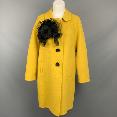 SPORTMAX Size 2 Mustard Wool Blend Textured Brooch Coat