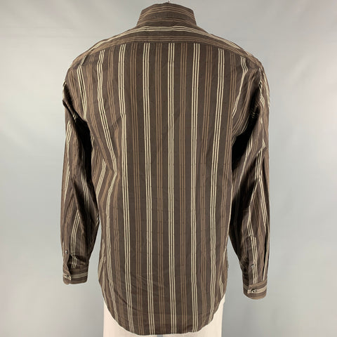 MALO Size XXL Brown Stripe Cotton Button Up Long Sleeve Shirt