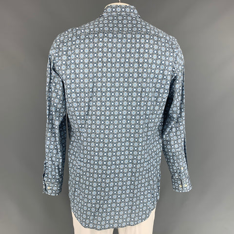 ETRO Size XL Blue & White Abstract Floral Cotton Long Sleeve Shirt