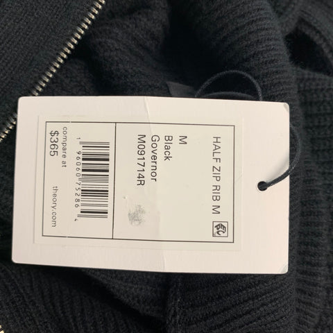 THEORY Size M Black Knit Wool Cashmere 1/4 Zip Sweater