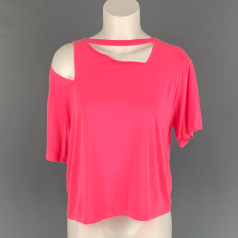ALICE + OLIVIA Camiseta rosa de viscosa desgastada con cuello redondo talla M