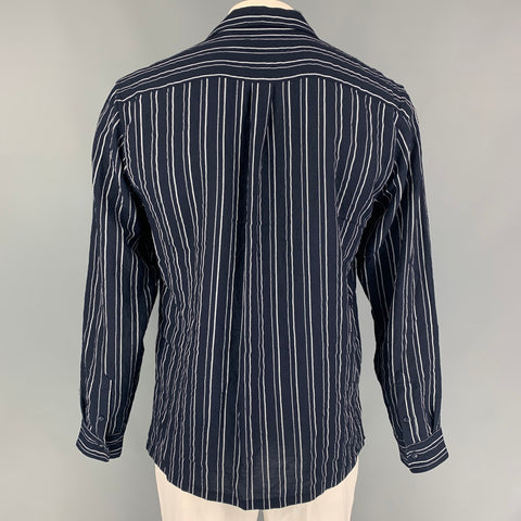 SHADES OF GREIGE Size L Navy White Stripe Viscose Blend Long Sleeve Shirt