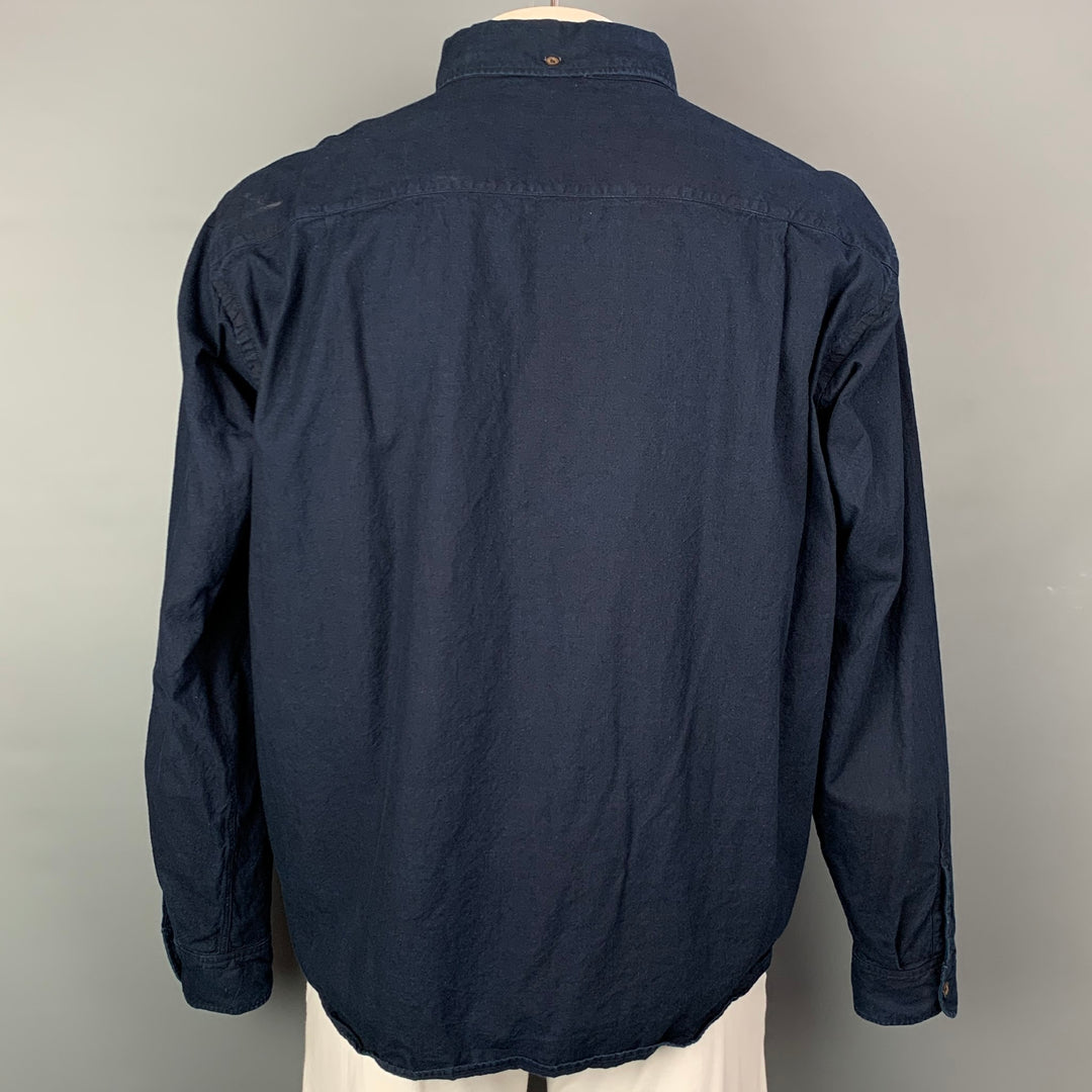Chemise à manches longues boutonnée en coton indigo taille XL 45 tr/min