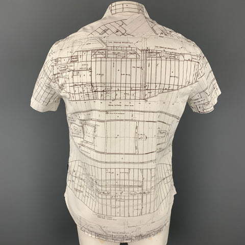 PAUL SMITH JEANS Size L White Print Cotton Button Up Short Sleeve Shirt