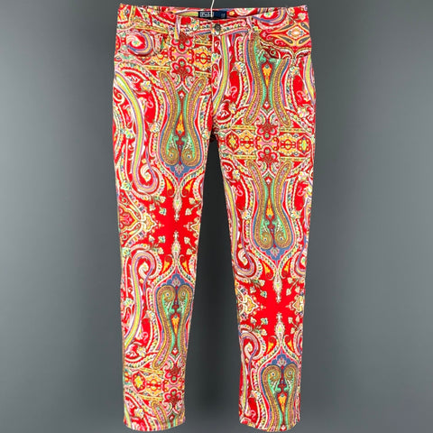POLO by RALPH LAUREN Size 34 Multi-Color Paisley Cotton Zip Fly Casual Pants