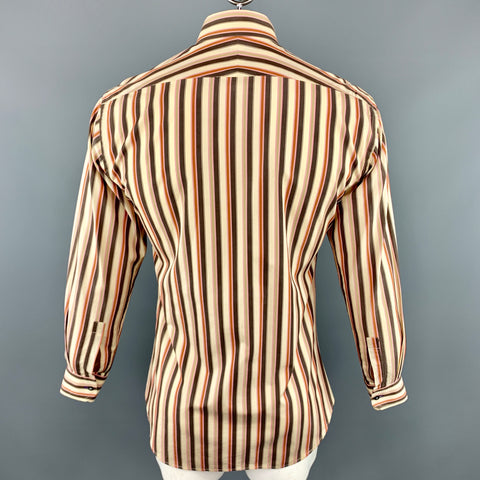 PAUL SMITH Size M Khaki & Brown Stripe Cotton Long Sleeve Shirt