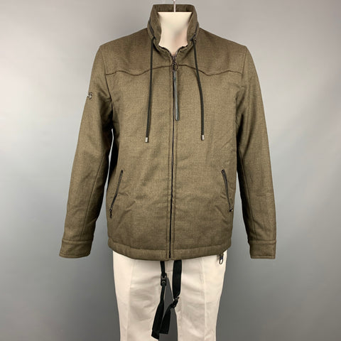 LANVIN Size 42 Olive Wool Zip Up Hooded Zip Up Jacket