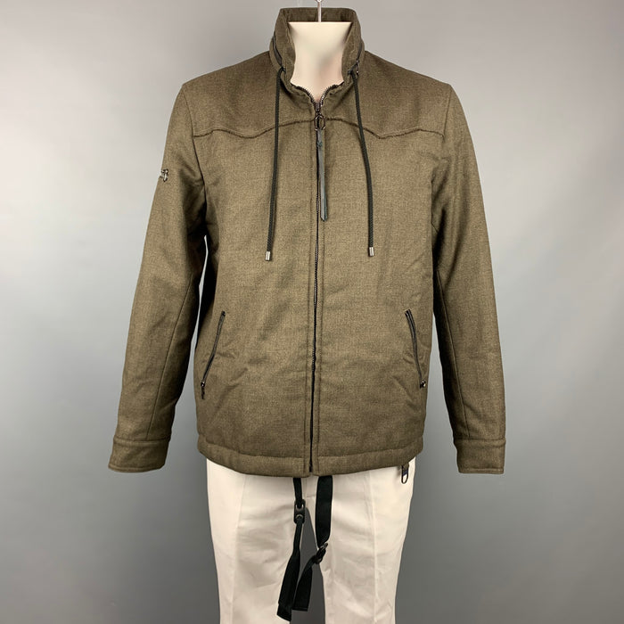 LANVIN Size 42 Olive Wool Zip Up Hooded Zip Up Jacket