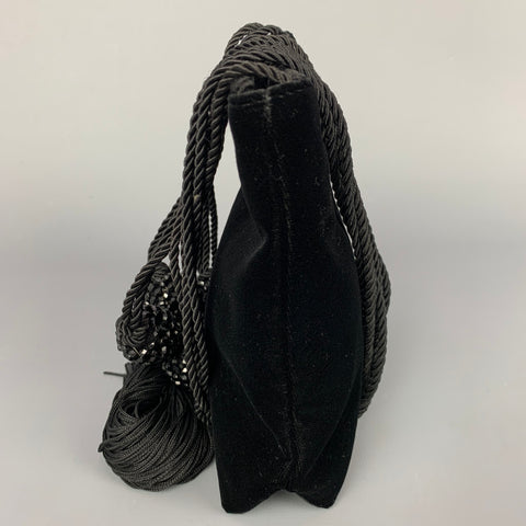 GIORGIO ARMANI Black Velvet Tassel & Crystal Strap Mini Bag