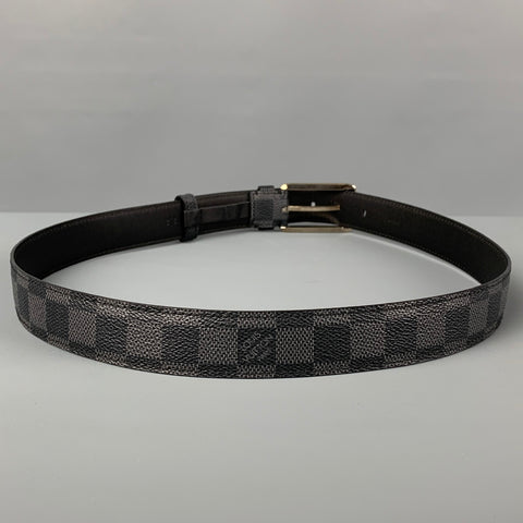LOUIS VUITTON Size 36 Black Grey Damier Leather Belt