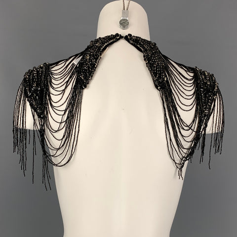 HAUTE HIPPIE Black Beaded Nylon Rhinestones Capelet