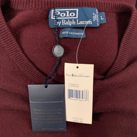 POLO by RALPH LAUREN Size L Burgundy Cashmere V-Neck Sweater