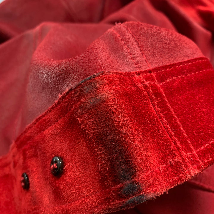 GUCCI Size 42 Red Suede Trucker Jacket