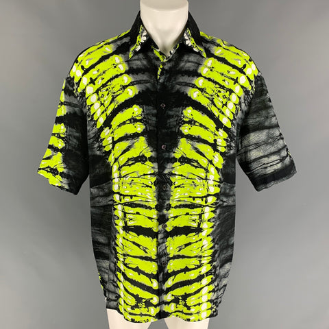 VALENTINO Size S Black Green Tie Dye Viscose Oversized Short Sleeve Shirt