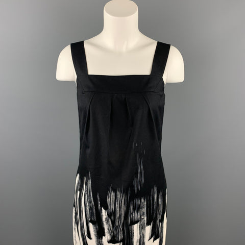 VINCE Vestido tipo jersey de algodón con bloques de color blanco y negro talla 4