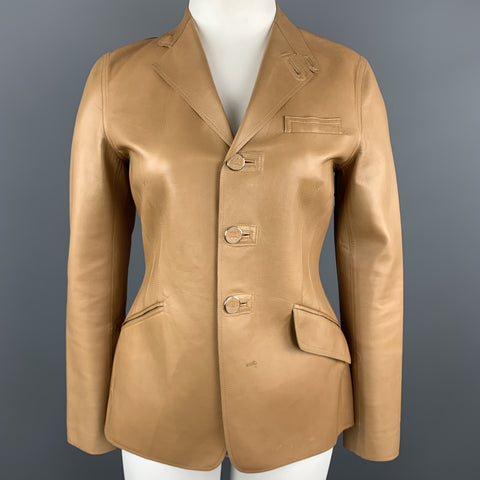 RALPH LAUREN Size 10 Tan Calf Leather Blazer