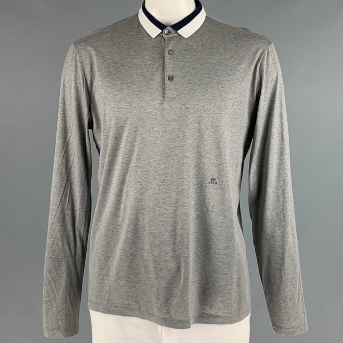 ETRO Size XXL Grey Navy White Cotton Polo Pullover